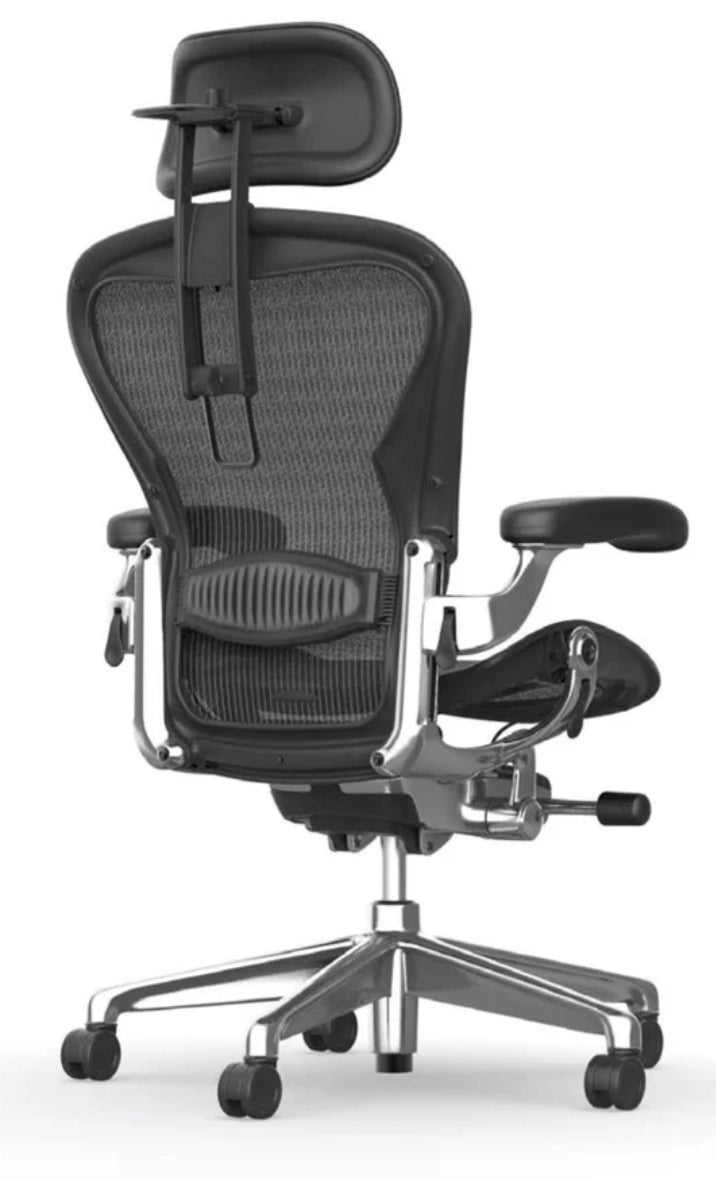 Herman Miller Aeron Headrest by Atlas – Cushion Edition (Graphite) - Right Angle Back View On Chair