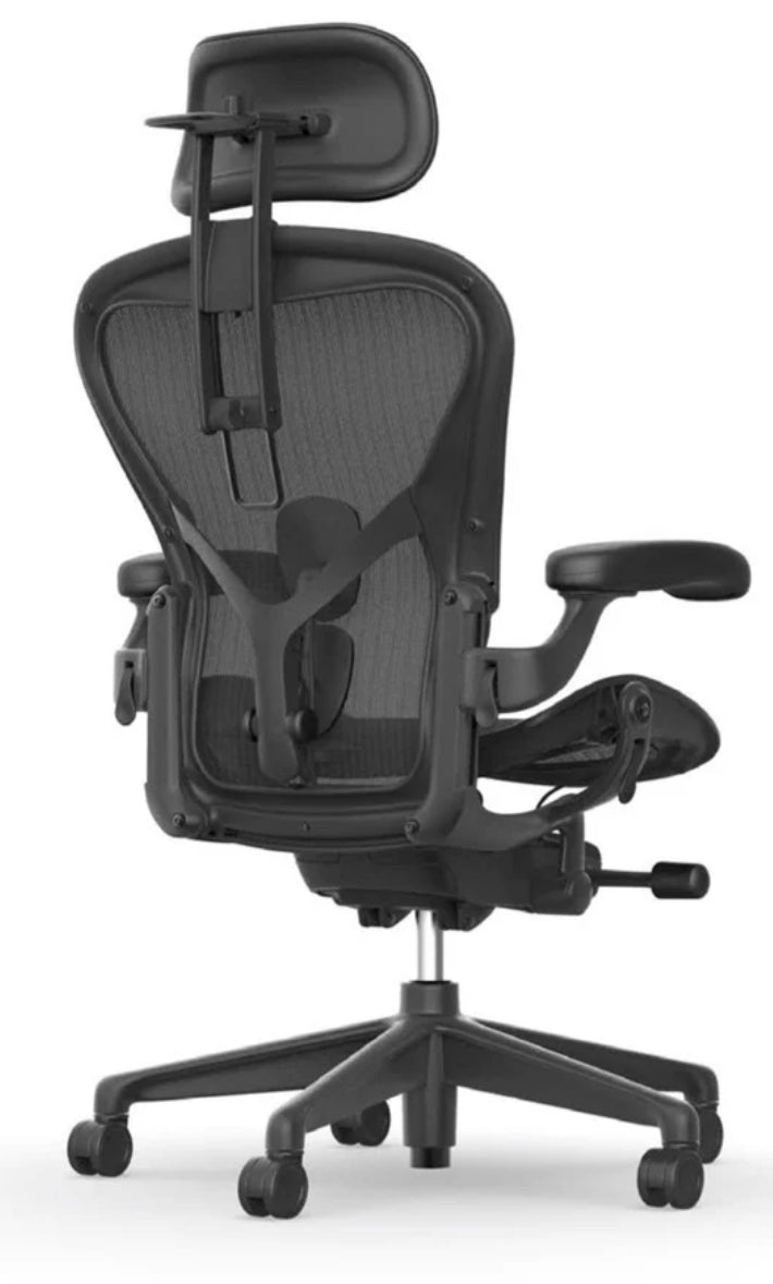 Herman Miller Aeron Headrest by Atlas – Cushion Edition (Graphite) - Right Angle Back View Onyx Chair