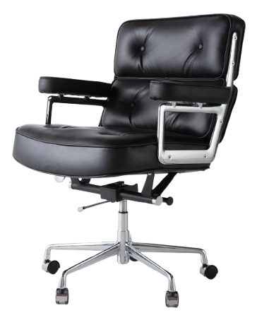 Eames Style ES104 Executive Leather Office Chair – Italian Leather, Chrome Base (Black)