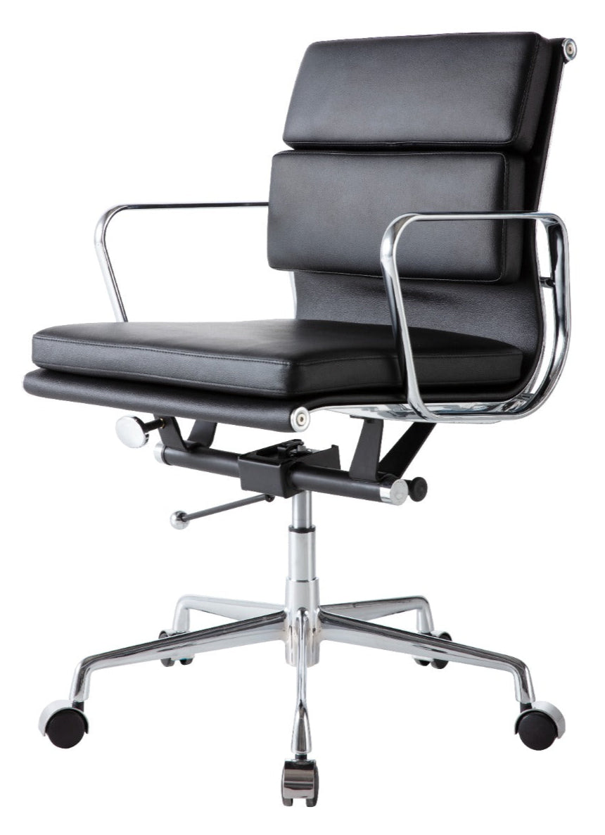 Vitra Eames Style EA217 Soft Pad Medium-Back Office Chair – Black Italian Leather – Brand New