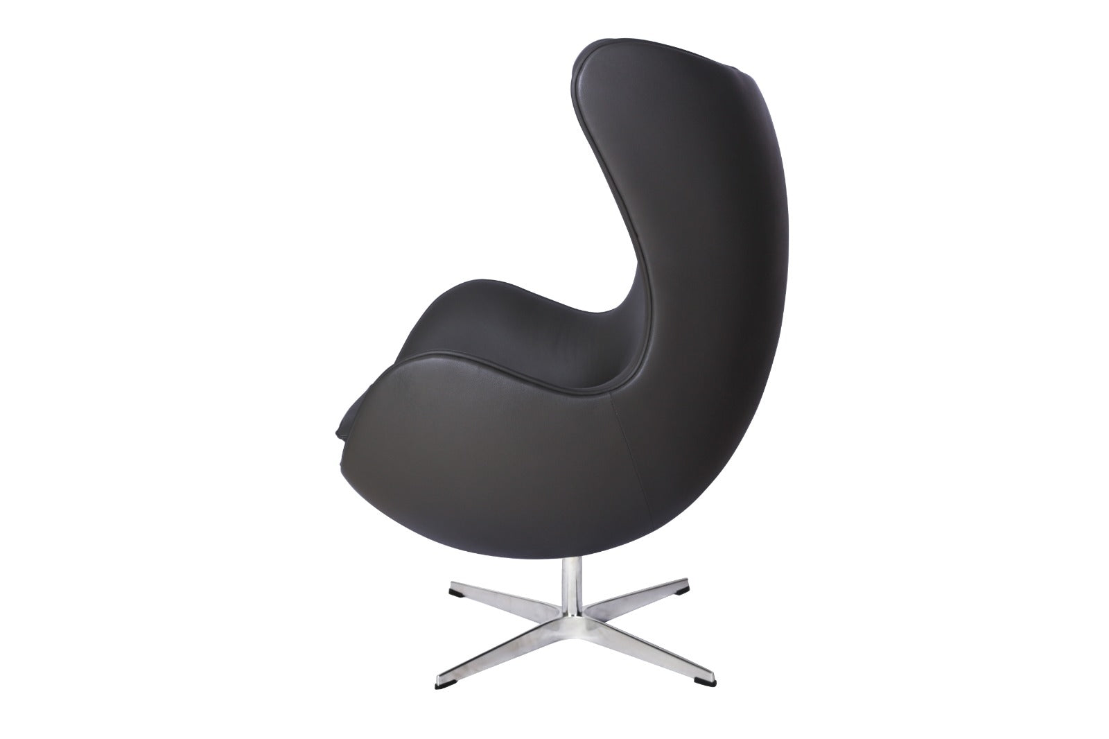 Fritz Hansen Style Egg Lounge Chair – Italian Genuine Black Leather, Fiberglass Shell, Polished Aluminium Alloy Base - Brand New - HM Chairs