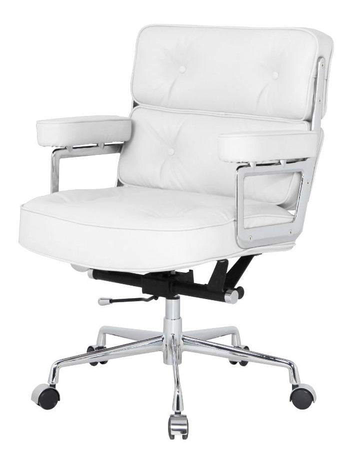 Eames Style ES104 Executive Leather Lobby Office Chair – White Italian Leather, Chrome Base (Brand New)