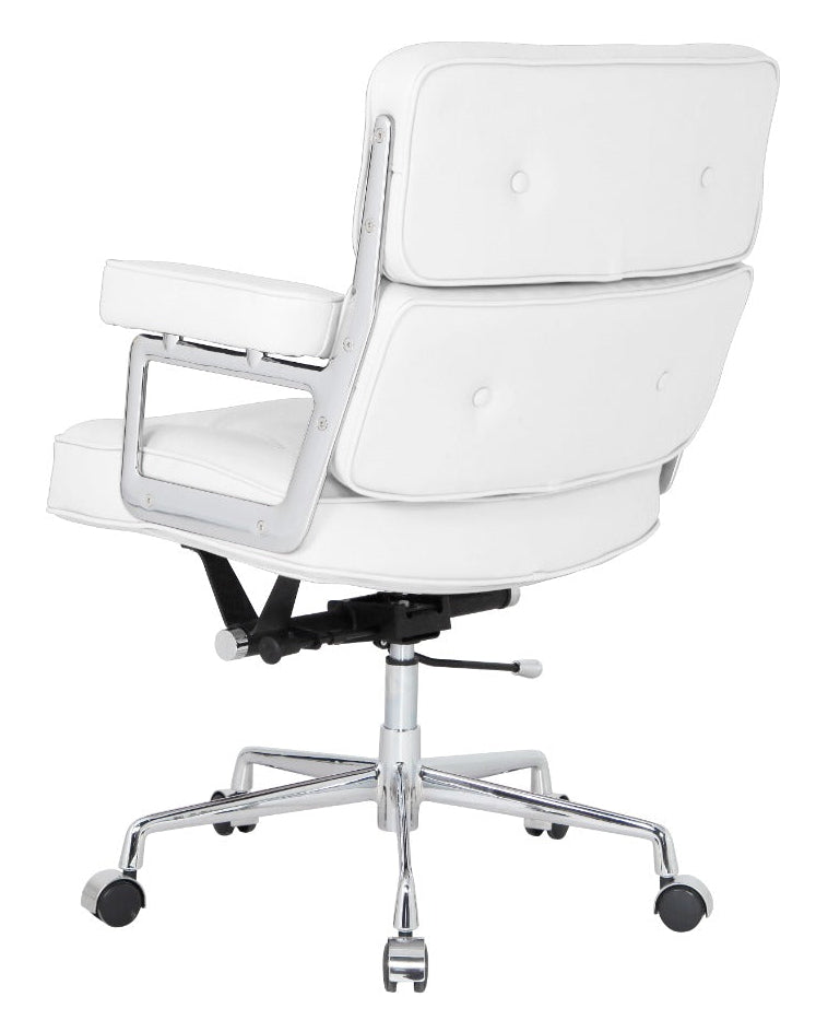 Eames Style ES104 Executive Leather Lobby Office Chair – White Italian Leather, Chrome Base (Brand New)