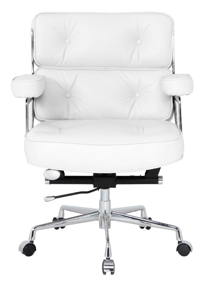Eames Style ES104 Executive Leather Lobby Office Chair – White Italian Leather, Chrome Base (Brand New)