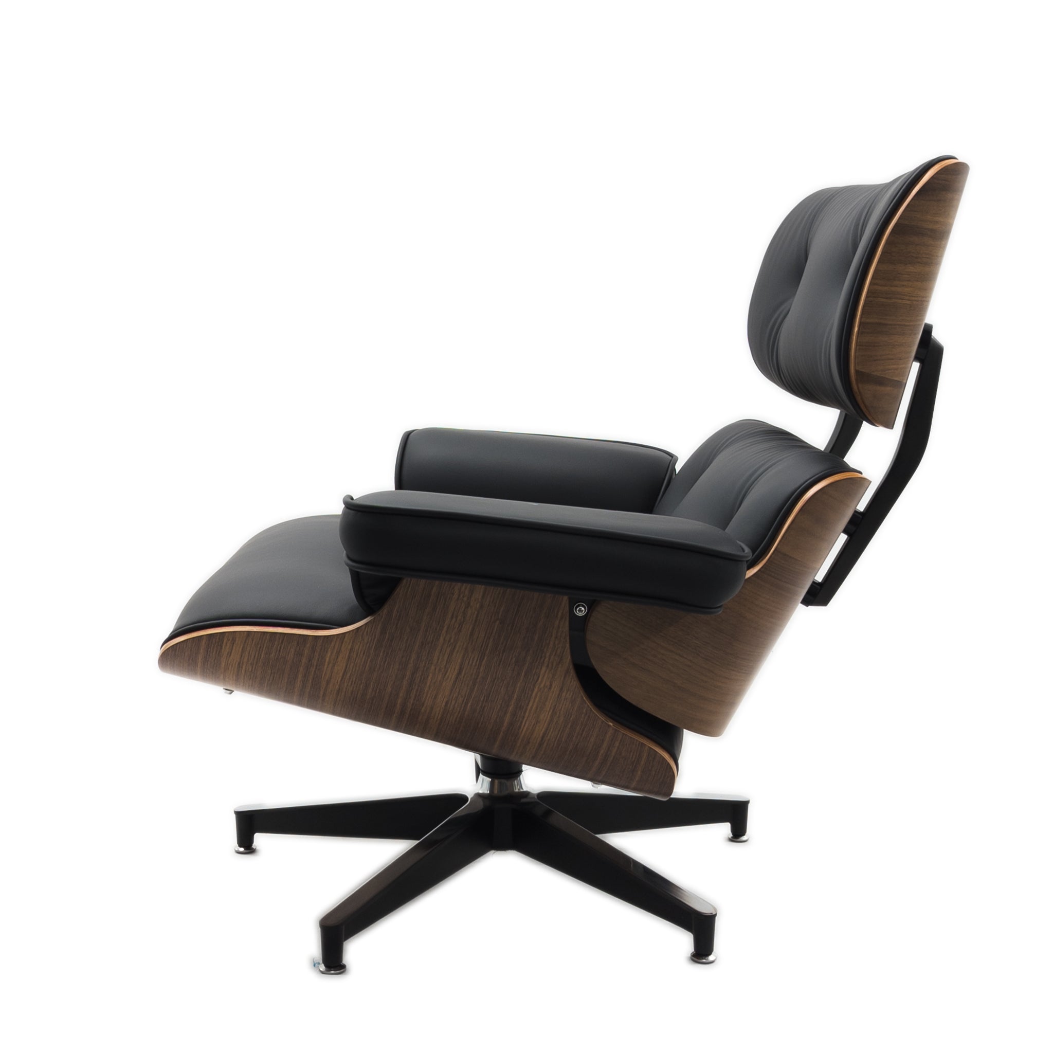 Eames Style Lounge Chair & Ottoman Walnut Wood Colour - Black Leather - Brand New