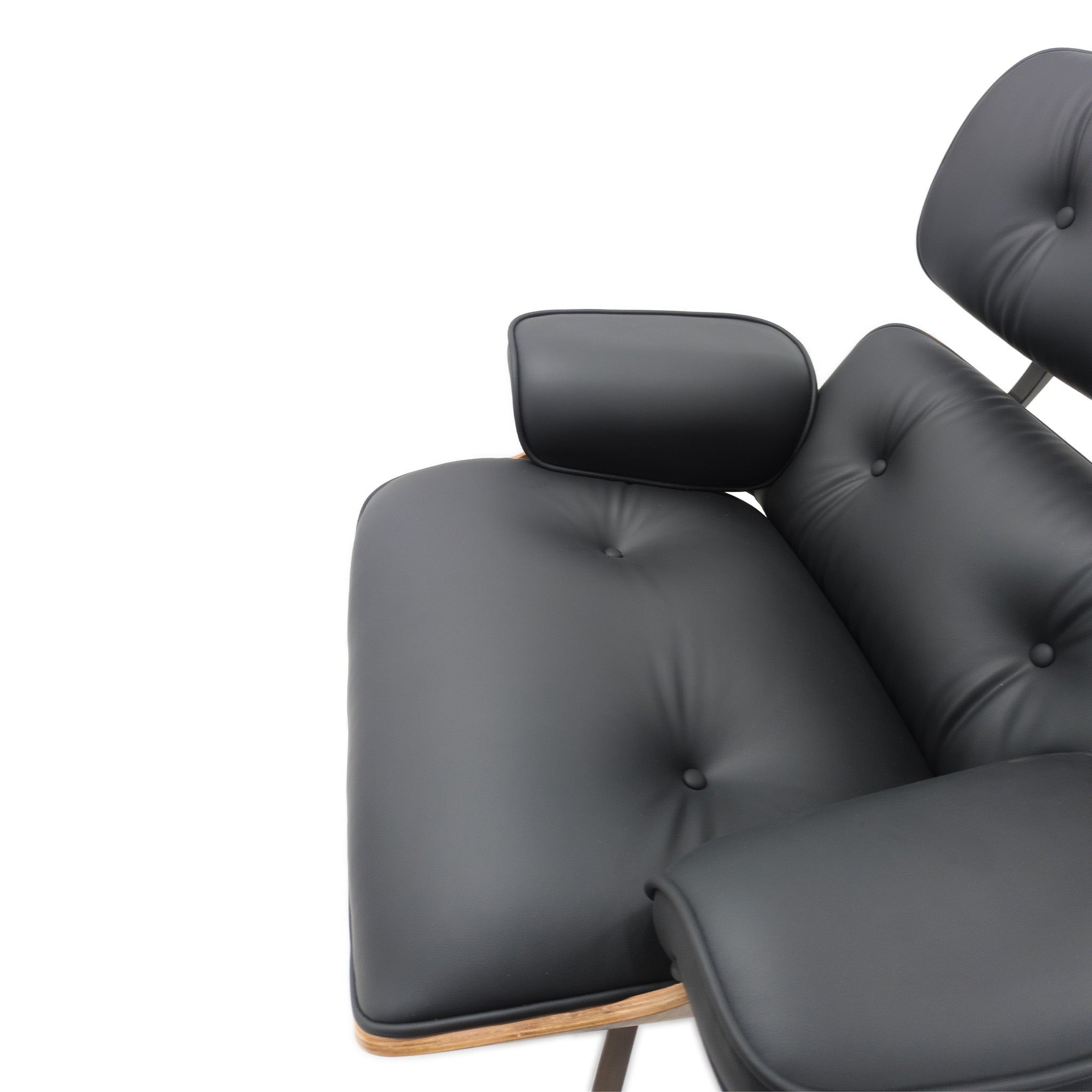 Eames Style Lounge Chair & Ottoman Walnut Wood Colour - Black Leather - Brand New