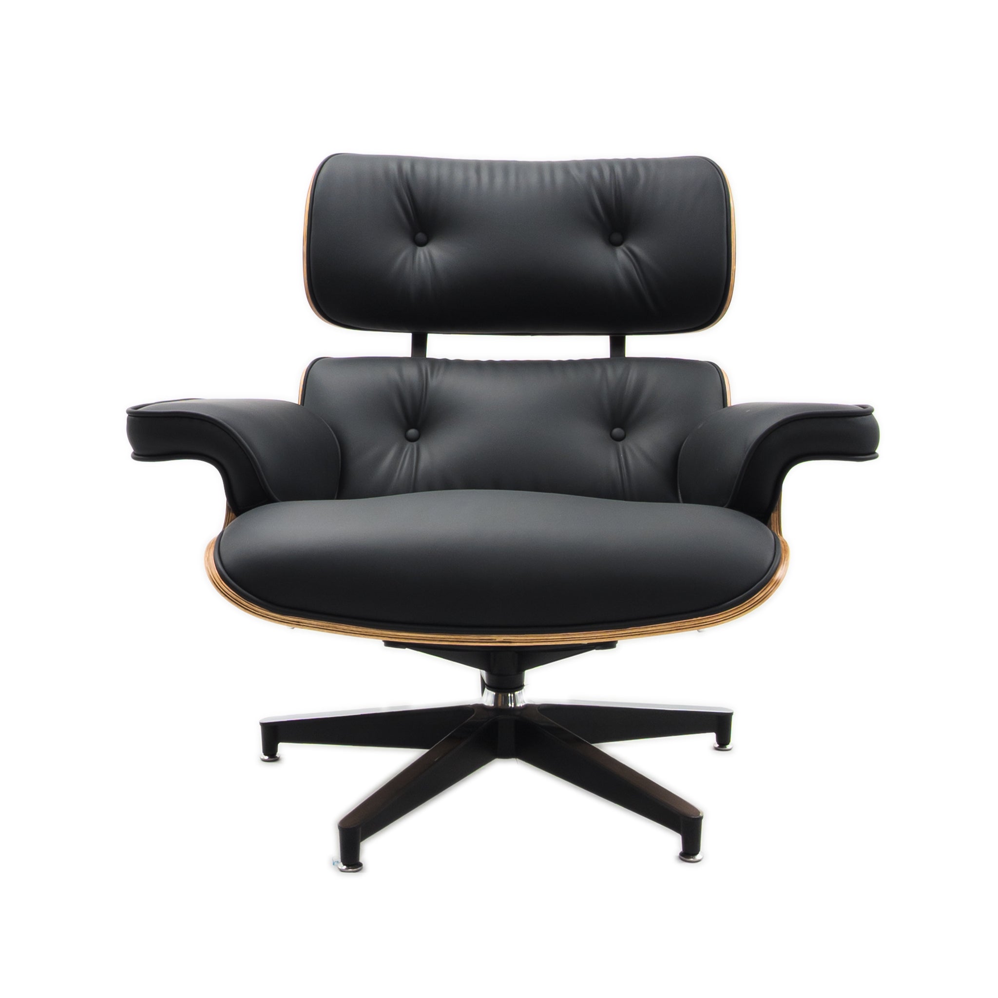 Eames Style Lounge Chair & Ottoman Walnut Wood Colour - Black Leather - Brand New