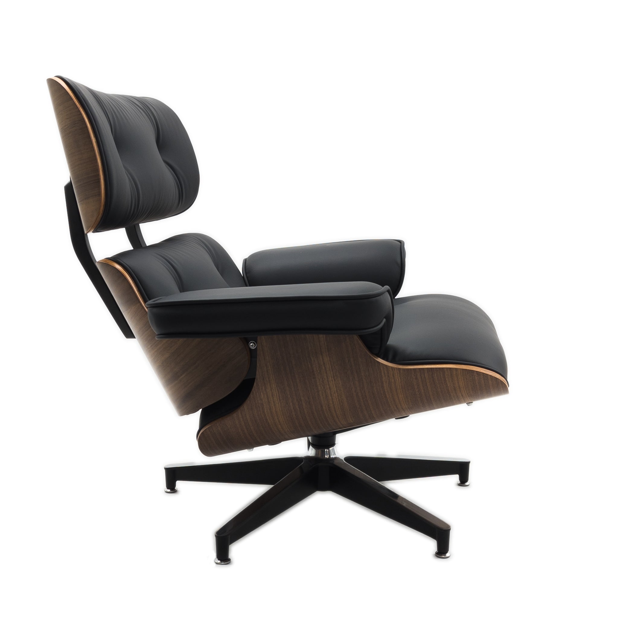 Eames Style Lounge Chair & Ottoman Walnut Wood Colour - Black Leather - Brand New