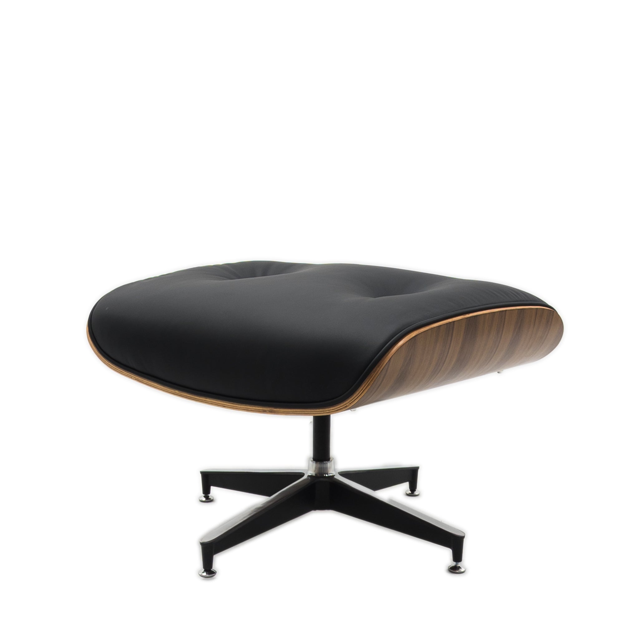 Eames Style Lounge Chair & Ottoman Walnut Wood Colour - Black Leather - Brand New