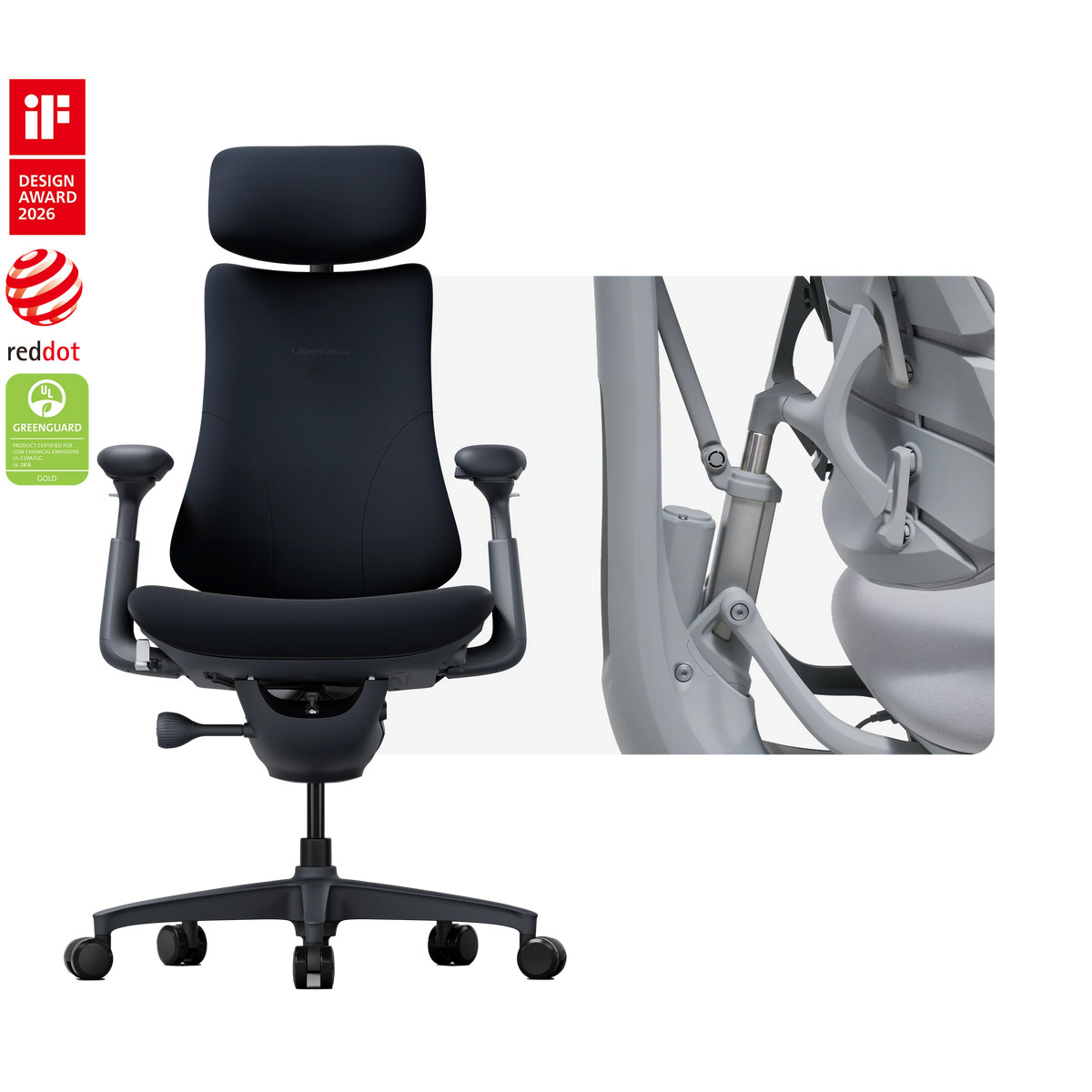 LiberNovo Omni Dynamic Ergonomic Chair – Midnight Black – 48cm Seat Depth – Official UK Dealer (Brand New)