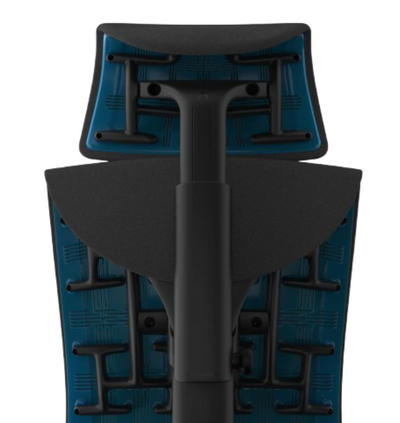 Atlas headrest on an Embody Gaming chair in Black Cyan, back view