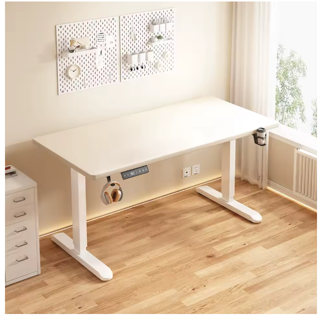 Electric Adjustable Height Desk 140x70cm – White Tabletop with White Legs