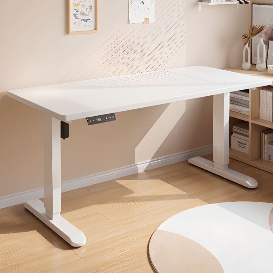 Electric Adjustable Height Desk 140x70cm – White Tabletop with White Legs