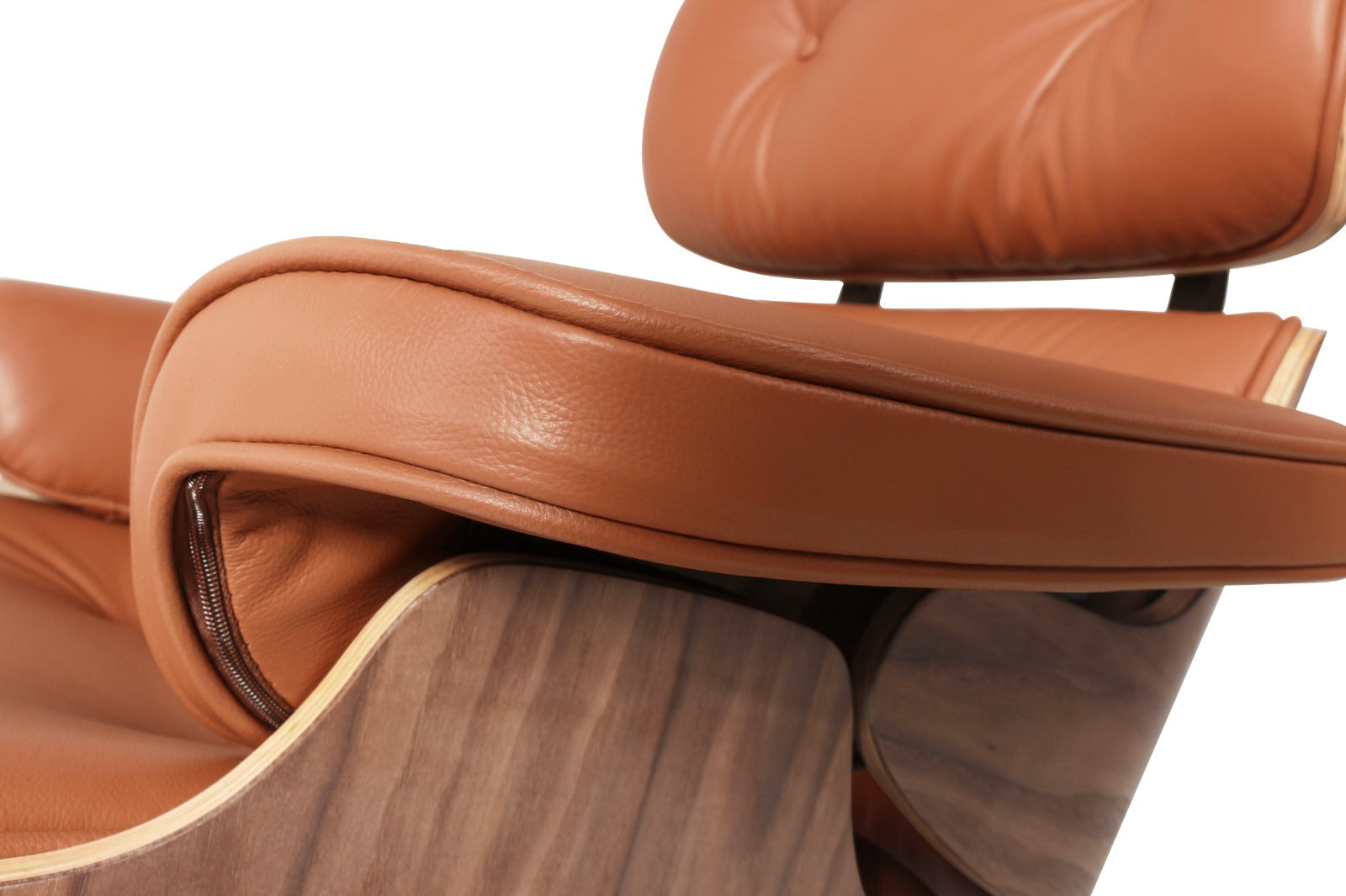 Eames Style Lounge Chair & Ottoman – Tan Italian Leather with Walnut Wood Finish (Brand New) - HM Chairs