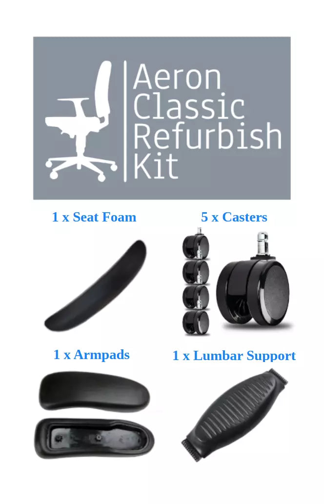 Herman Miller Aeron Refurbish Kit - Lumbar Support, Casters, Armpads, Seat Foam