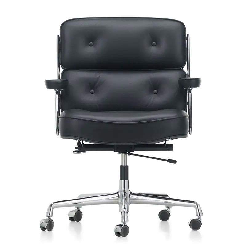 ES104 Eames Style Chair – Genuine Italian Leather, Chrome Base, Black Colour - HM Chairs