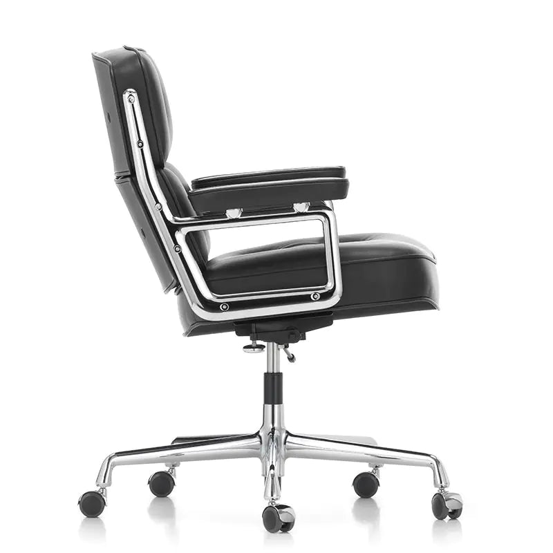 ES104 Eames Style Chair – Genuine Italian Leather, Chrome Base, Black Colour - HM Chairs
