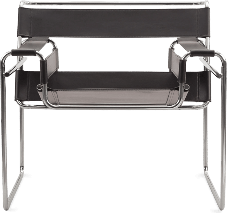 Wassily Style Lounge Chair – Black Italian Genuine Leather, Chrome Tubular Steel Frame (Brand New)